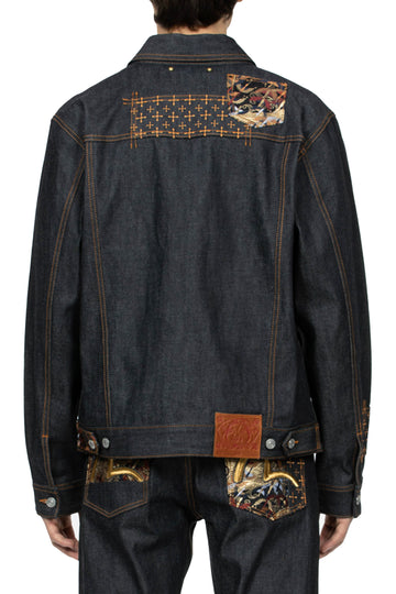 Seagull Emb & Brocade Stitching Denim Jacket