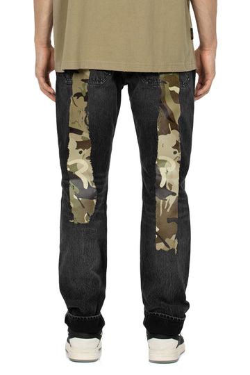 Camouflage Brushstroke Daicock Print Distressed Carrot Fit Jeans #2017